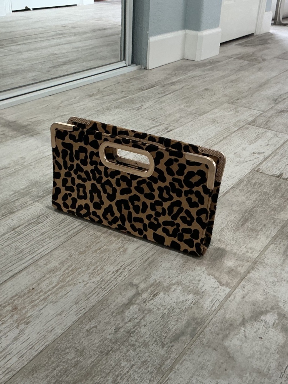 Leopard Print Handheld Clutch Bag - Brown/Black - Picture 3 of 14